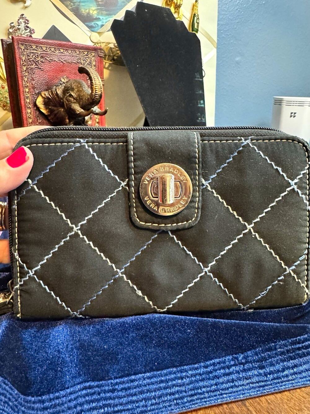 Vera Bradley Black Quilted Zip-Around Wallet w/ ID Windows & Card Slots